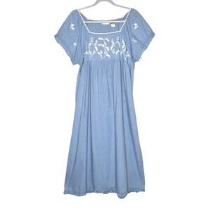 Gilligan O'Malley Y2K Cottagecore Nightgown XL Blue Chambray Prairie Ruffle VTG